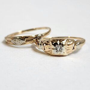 Estate 14kg Gold and Silver Women's Rings with Diamond Accent